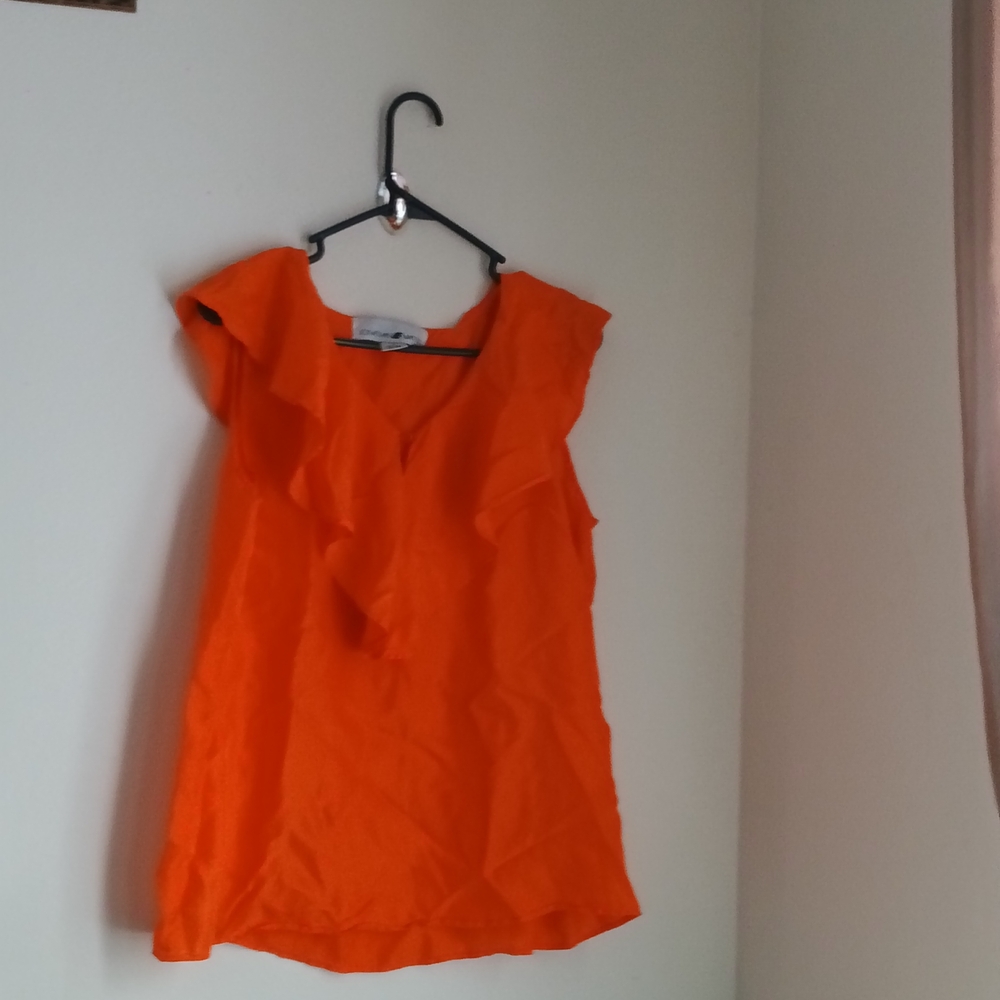 Jonathan Martin Blouse Women L Orange Versatile Career Academia 100% Silk Preppy